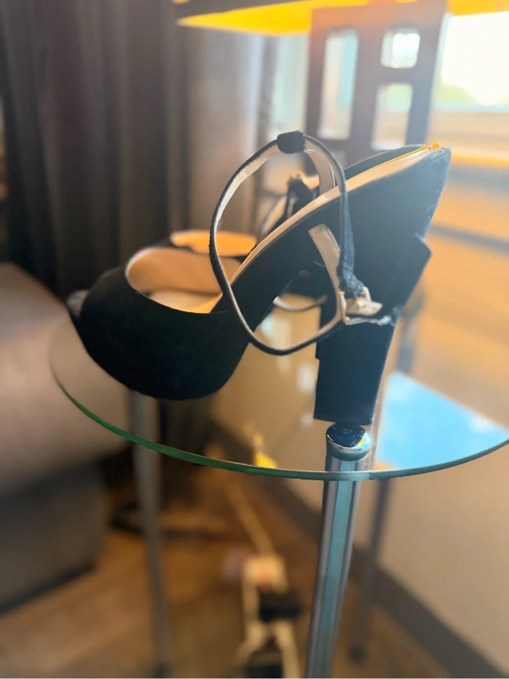 Jessica Simpson Black Suede Open-Toe Ankle-Strap Heels
